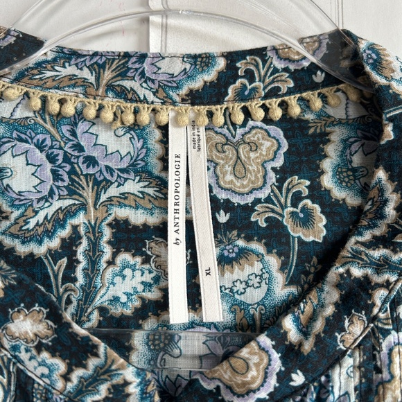 By Anthropologie size XL henley peasant blouse blue cotton long sleeve boho - Picture 13 of 15